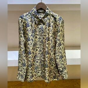 Sandro Blue and Gold Paisley Shirt